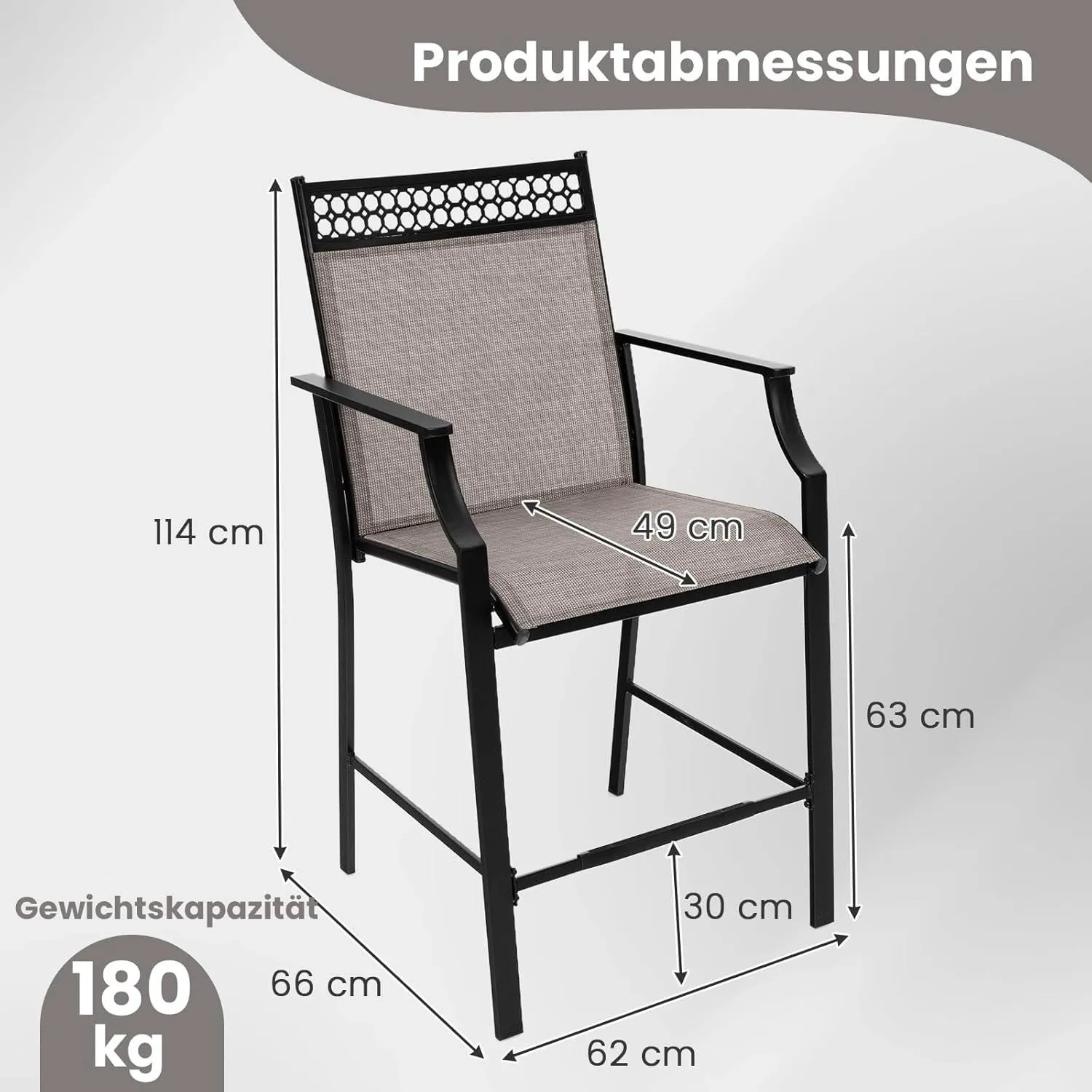 Costway Gartenstuhl 2er Set, hohe Stühle mit Metallrahmen in Kaffee, belastbar bis 180 kg.