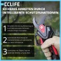 CCLIFE Akku Astschere, schwarz-rot, mit LCD-Anzeige und SK5 Klingen, in Hand gehalten. Für Äste bis 40mm.