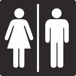 Türschild: Piktogramm für Damen- und Herrentoilette, 12x4,5 cm.