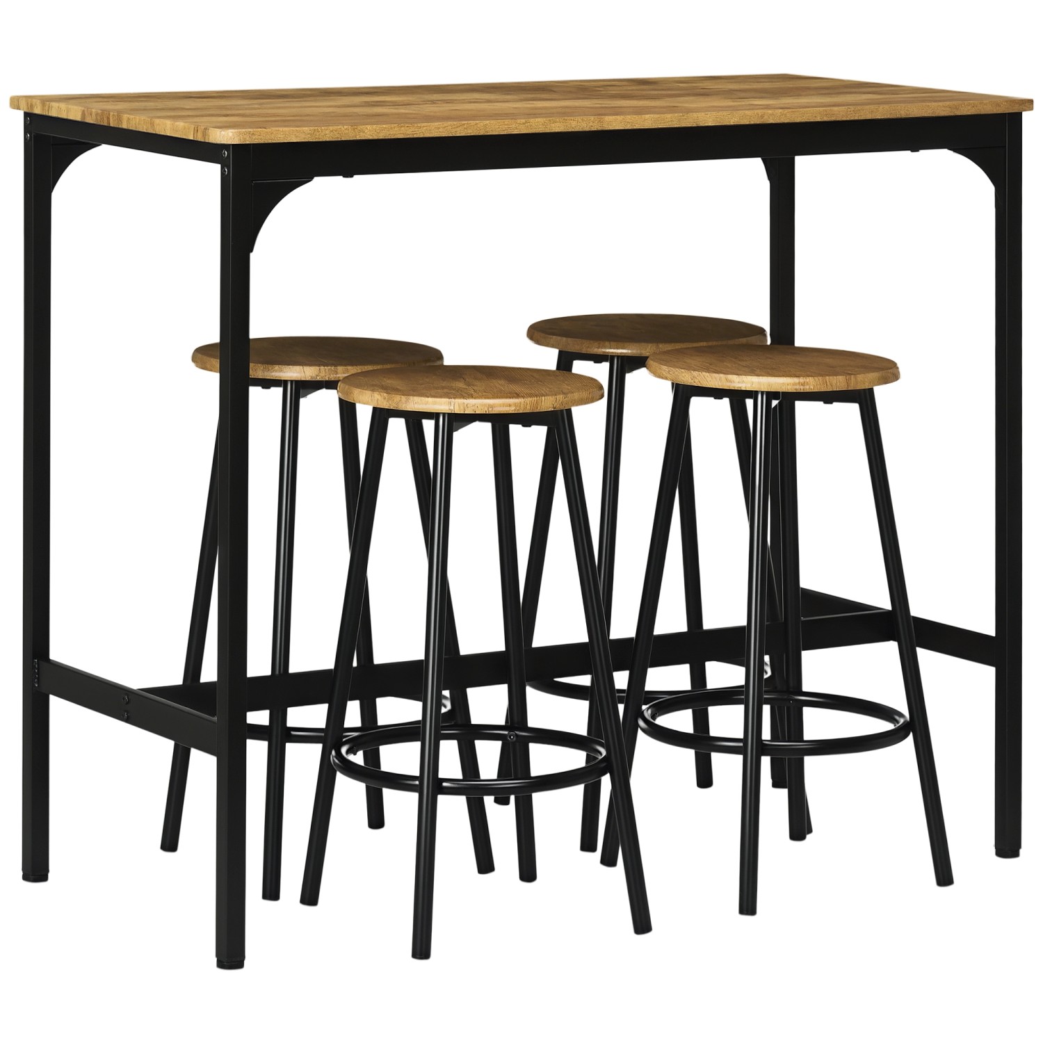HOMCOM Bartisch mit Barhocker Set  5-tlg. im Industriedesign Rustikal-Braun