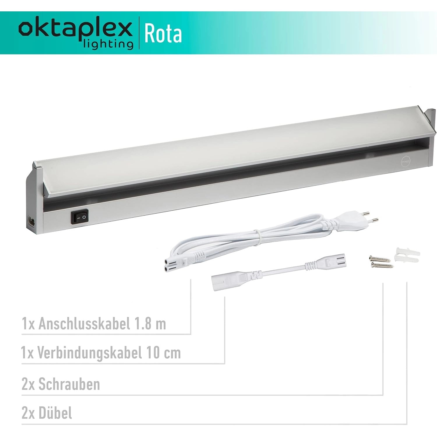 Oktaplex Rota LED Unterbauleuchte, 91cm, schwenkbar, neutralweiß, mit Zubehör.
