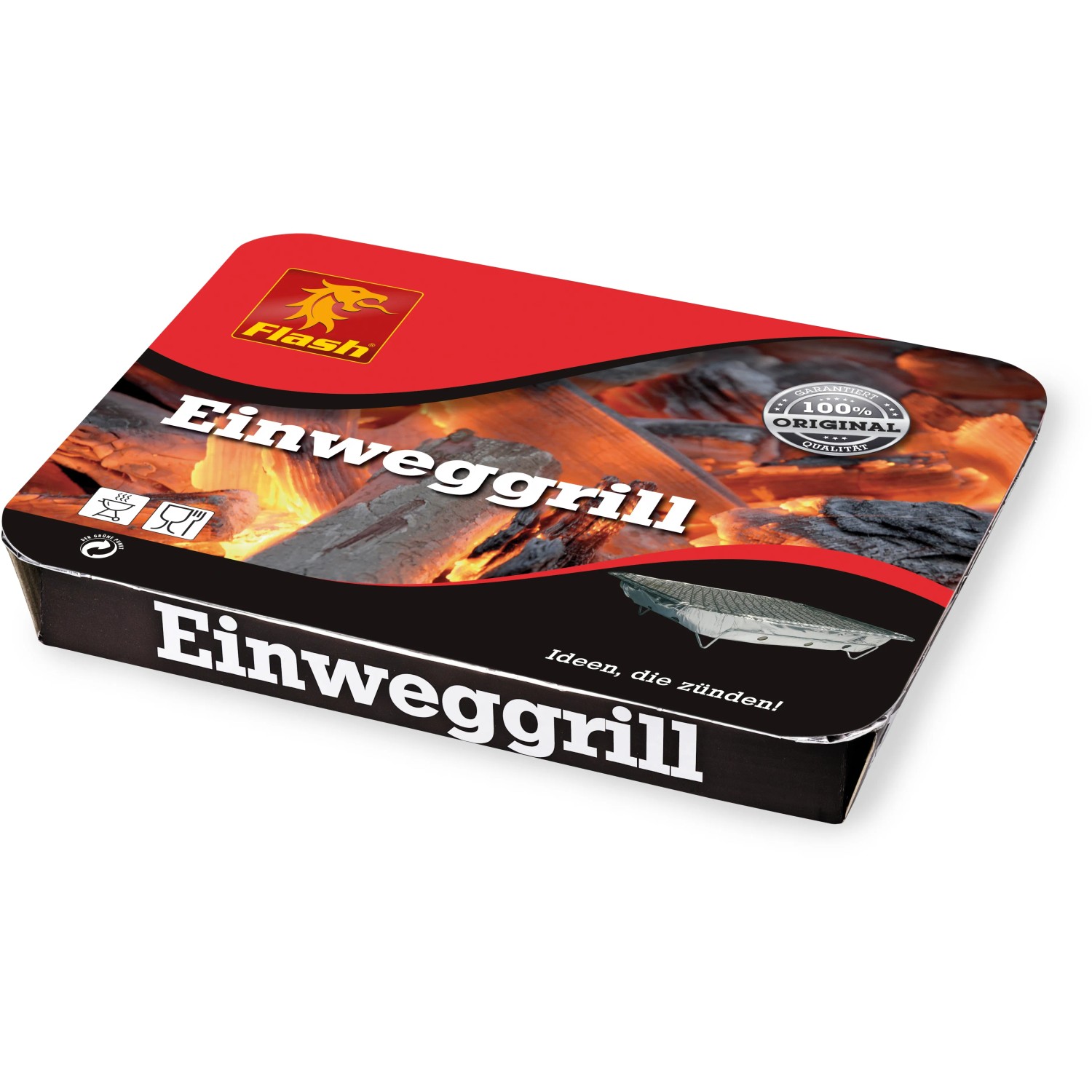 Flash Einweggrill, 24x31x4 cm, Holzkohlegrill für unterwegs, Picknick & Camping.