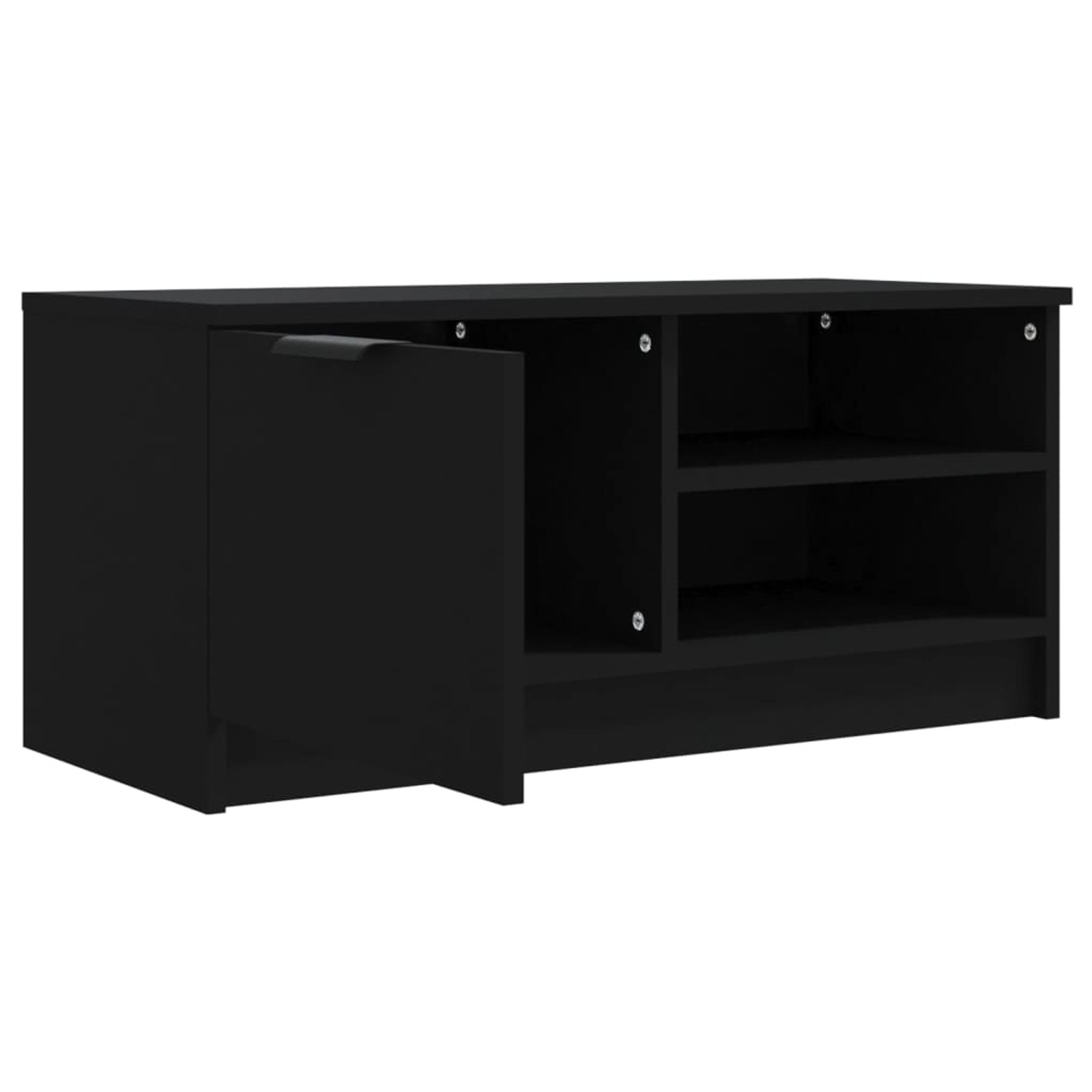 Schwarzer VidaXL TV-Schrank (80x35x36,5 cm) aus Holzwerkstoff mit Fächern und Schublade.