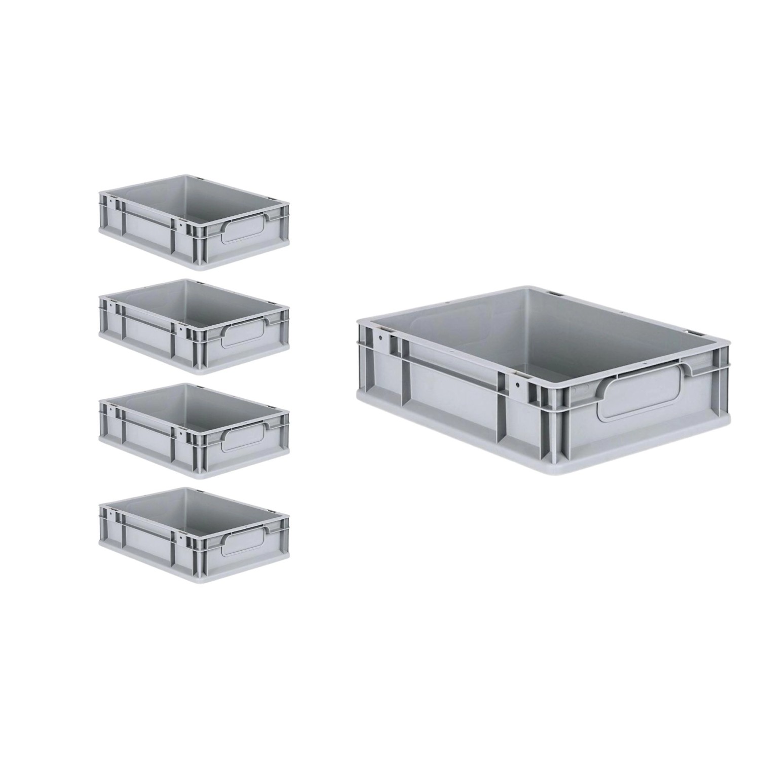 PROREGAL Spar Set: 5 graue Euroboxen mit Deckel, 11 Liter, für Lagerung und Transport.