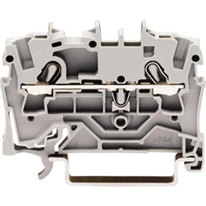 Graue Wago 2-Leiter-Durchgangsklemme 2,5 mm² für elektrische Verbindungen.