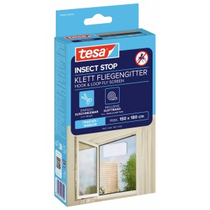 tesa Insect Stop Klett Fliegengitter für Fenster, weiß, max. 150x180cm