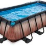 Rechteckiger EXIT Wood Pool 400x200x100 cm in Braun mit Sandfilterpumpe und Abdeckung.