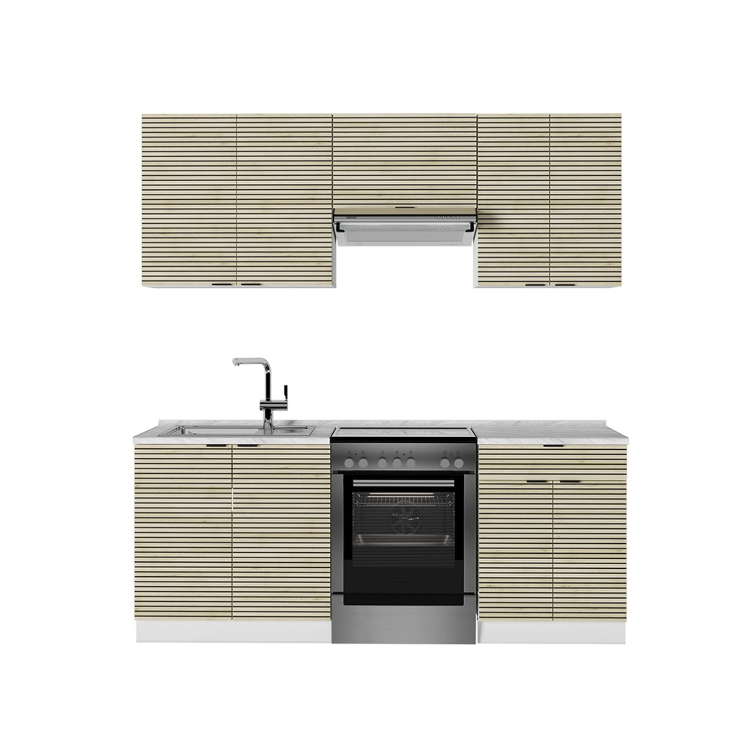 Vicco Fame-Line Küchenschränke Eiche Paneel/Weiß 200 cm AP Marmor günstig online kaufen