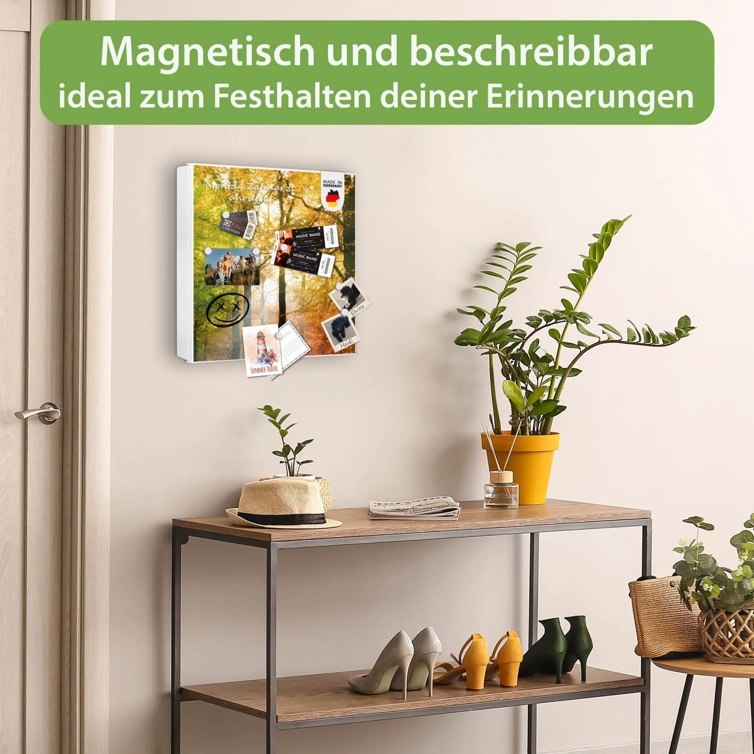 Banjado Großer Schlüsselkasten Metall 30x30cm Weiß Scharnier Links 50 Haken Beschreibbar Magnetisch Motiv Herbstwald