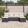 Schwarzes 6-tlg. vidaXL Garten-Sofa-Set aus Poly Rattan mit Kissen für den Außenbereich.