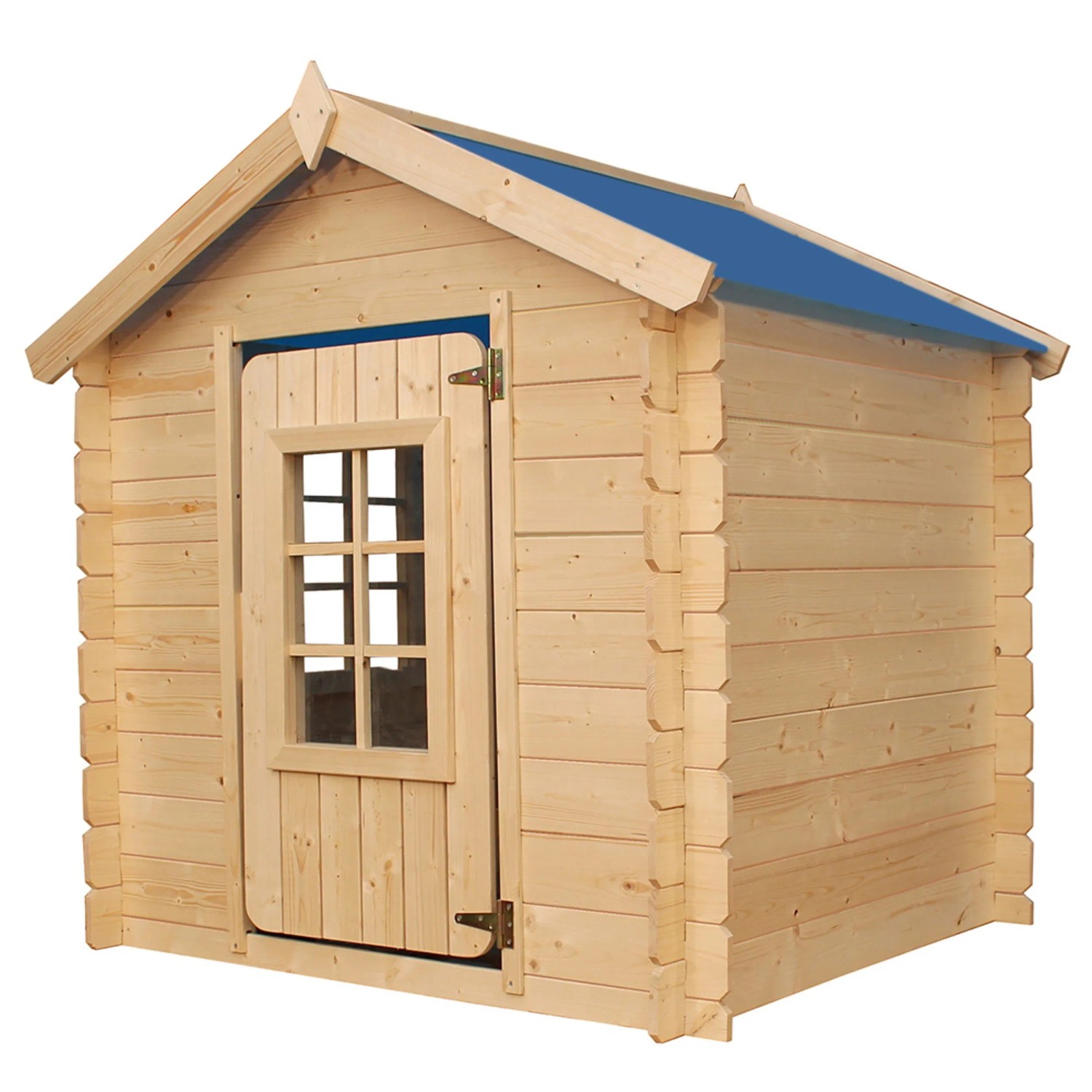 Timbela Kinderspielhaus M570M-1 aus Holz mit blauem Dach, Tür und Fenster. Ideal für den Garten.