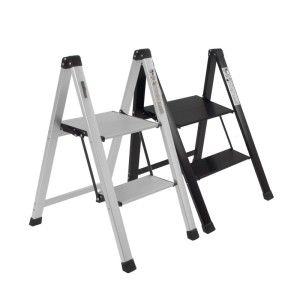 TRUTZHOLM Trittleiter 2 Stufig Klappbar bis 150 kg Alu Anti Rutsch Trittflächen TÜV GS Silber