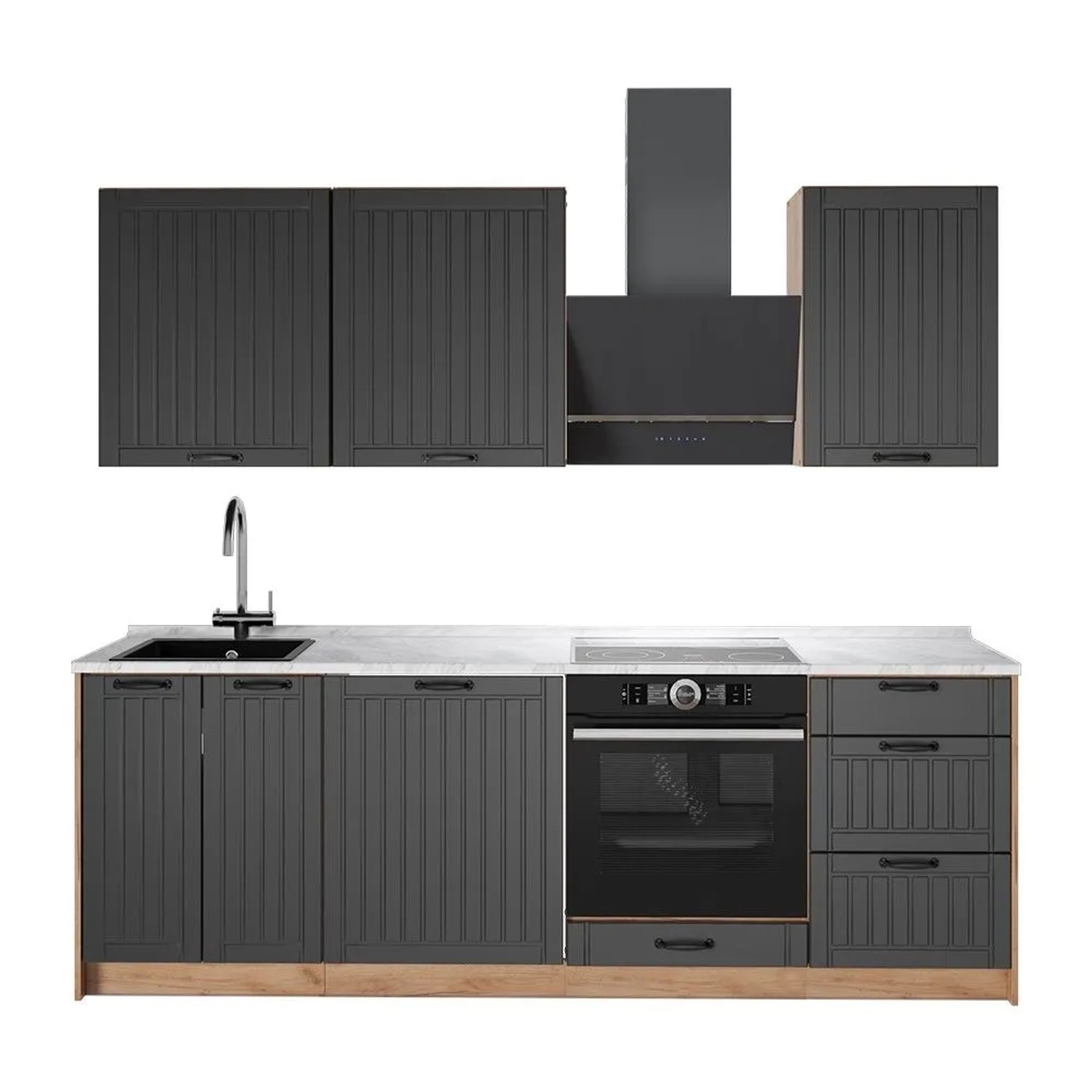 Vicco Küchenzeile Fame-Line Dunkelgrau/Goldkraft Eiche 230 x 82 AP Marmor Art Nr 63984