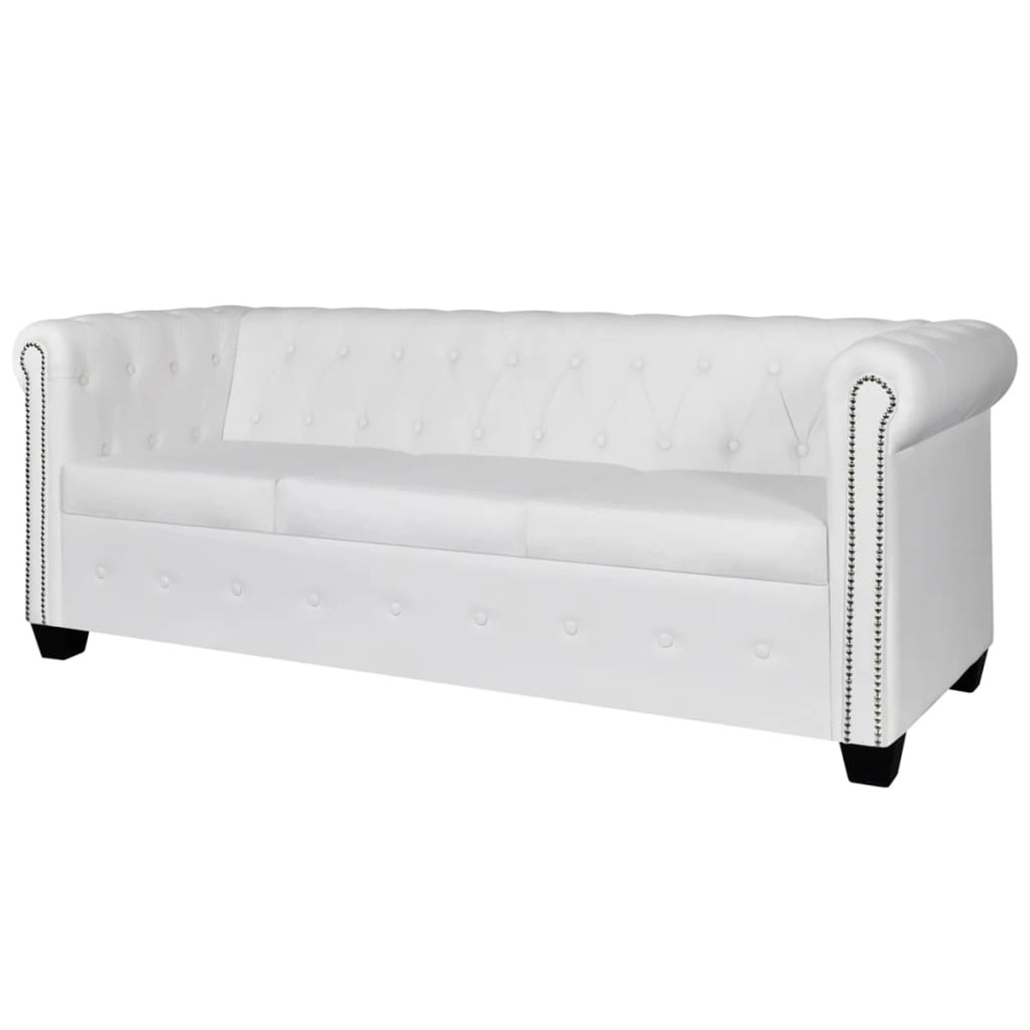 Weißes vidaXL Chesterfield Sofa, 3-Sitzer, Kunstleder, mit Knopfheftung und Ziernägeln.