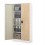 Jan Nowak Metallschrank, Aktenschrank mit Holzdekor, 4 Böden und Zylinderschloss.