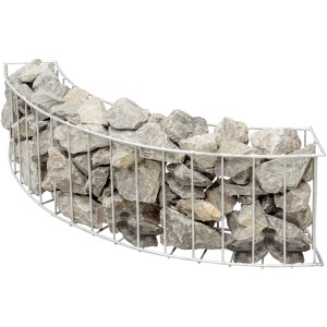 Gebogene Wilk Gabionen-Beetabgrenzung, feuerverzinkt, gefüllt mit grauen Steinen.