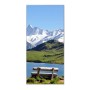 Banjado Magnettafel Alpen, 37x78cm, silberne Magnetwand mit Alpenmotiv und 4 Magneten.