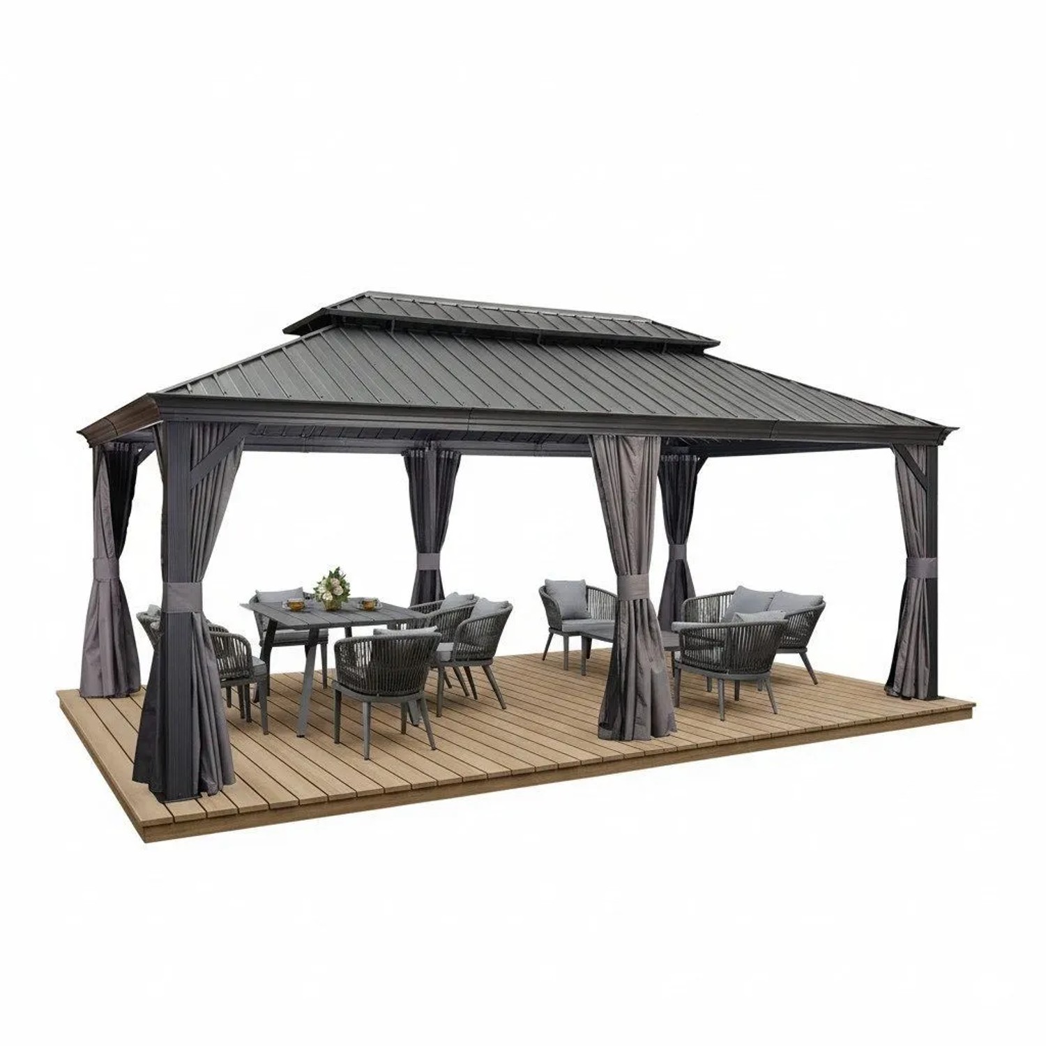 Purple Leaf Gartenpavillon Stahldach Hardtop Gazebo mit Seitenwänden Grau