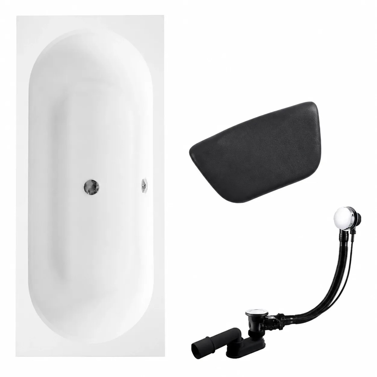 KOLMAN Badewanne Rechteck 180 x 80 Cm Mit Kopfstütze Inkl. Ablauf Und Füße