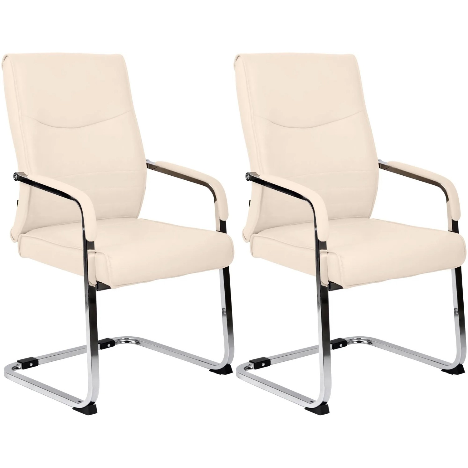 DELUKE 2er Set Besucherstuhl SKOPJE Kunstleder Creme 55x60x88cm Konferenzstuhl Wartezimmerstuhl Bürostuhl