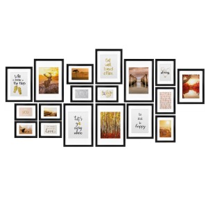 Bomoe Passion Bilderrahmen Set, 18-teilig, schwarz, für Collagen und Fotos, inklusive Passepartouts.