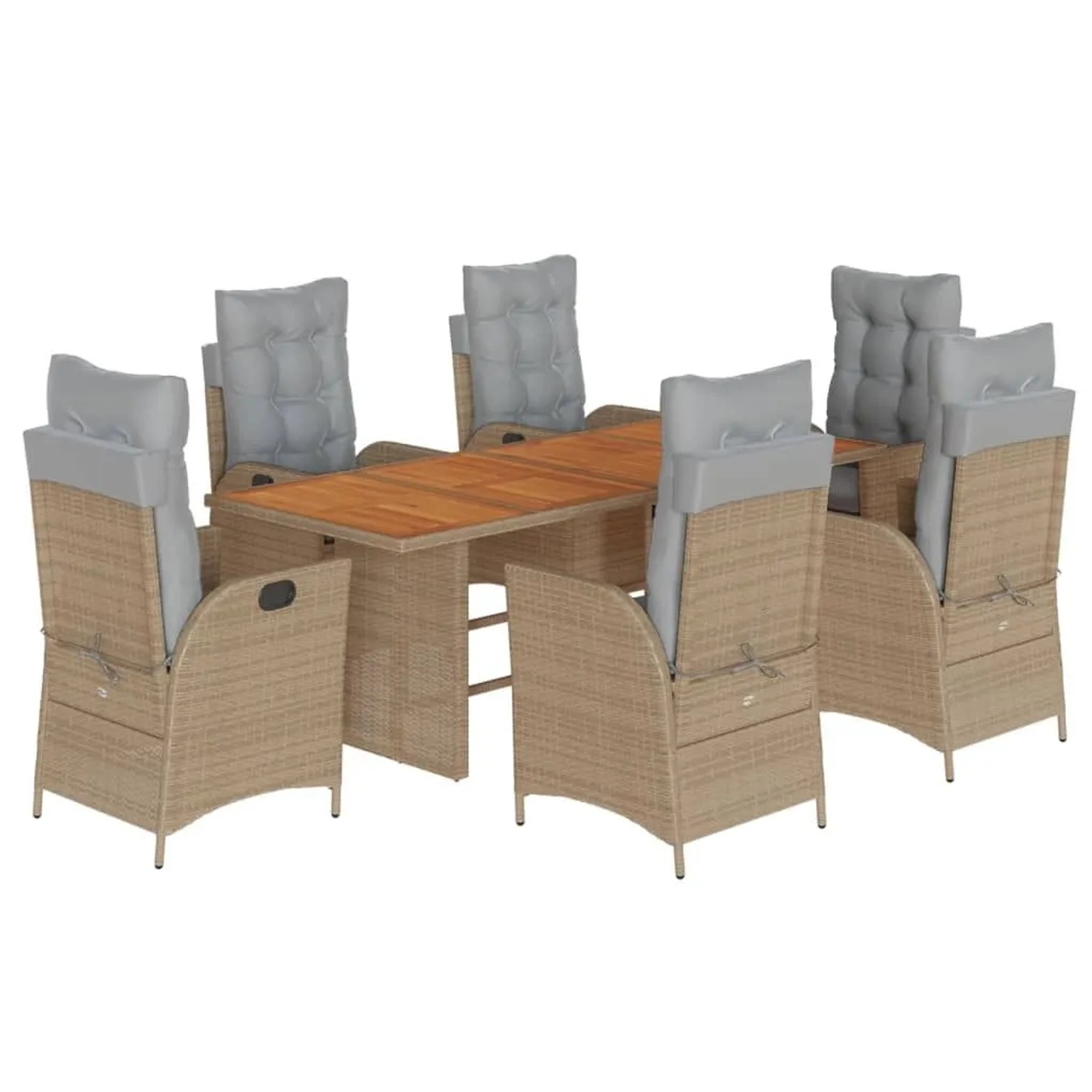 vidaXL 7-Tlg Garten-Essgruppe mit Kissen Beigemischung Poly Rattan 3213148