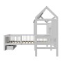 Weißes Juskys Kinderbett Yari 90x200 mit Schreibtisch und Schublade.