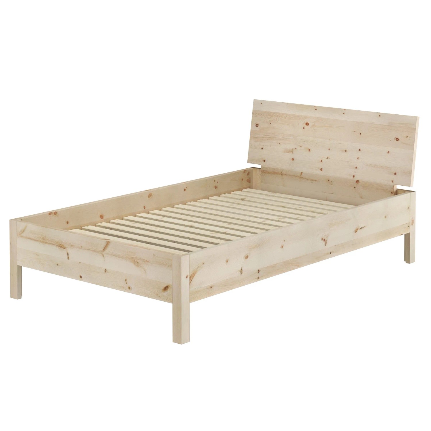 Erst-Holz Metallfreies Massivholzbett 120 x 200 cm Vollholzbett Einzelbett Zirbe Modell 95 Rollrost inkl.