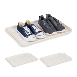 Relaxdays Schuhabtropfschalen 3er Set Kunststoff Weiß Profilierte 3 cm x 60 cm x 40 cm
