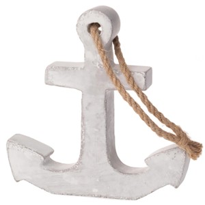 Maritime Deko-Figur: Anker mit Kordel in Grau-Weiß, 23,5 cm hoch. Gartendekoration für Innen & Außen.