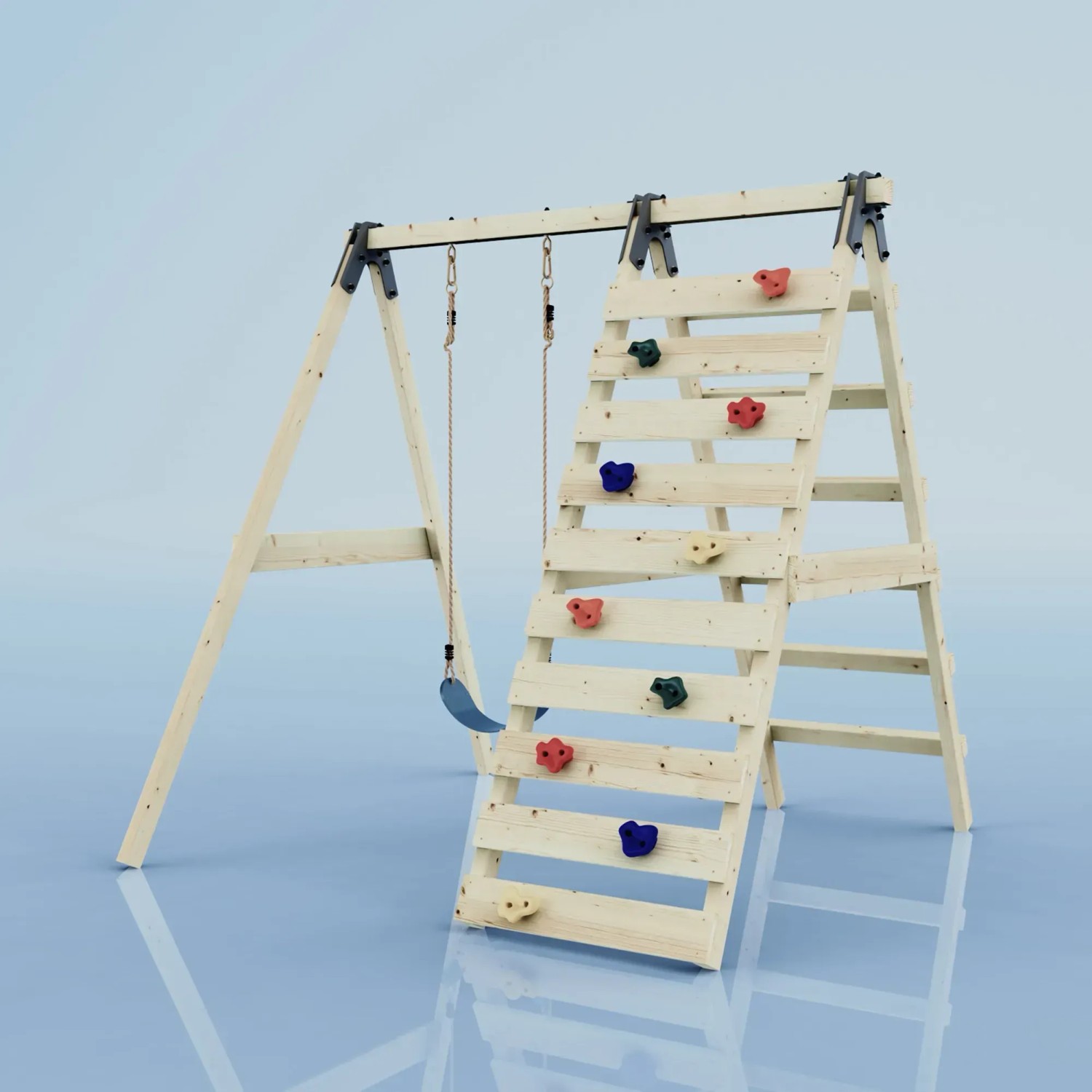 REBO Schaukel Lavendel Marineblau mit Kletterwand aus Holz, Spiel & Spaß im Garten.