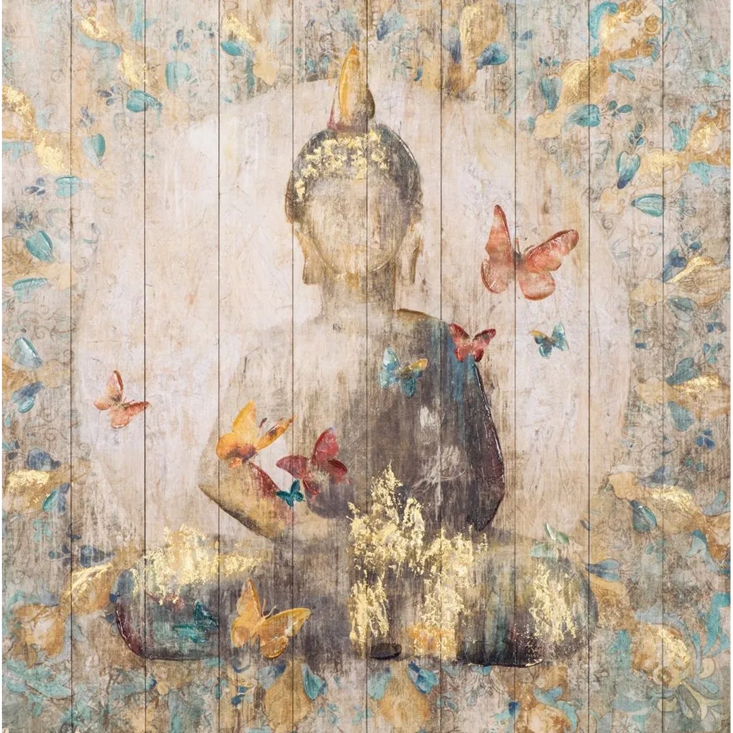 Art Universe Leinwandbild Buddha mit Schmetterlingen 100 x 100 cm