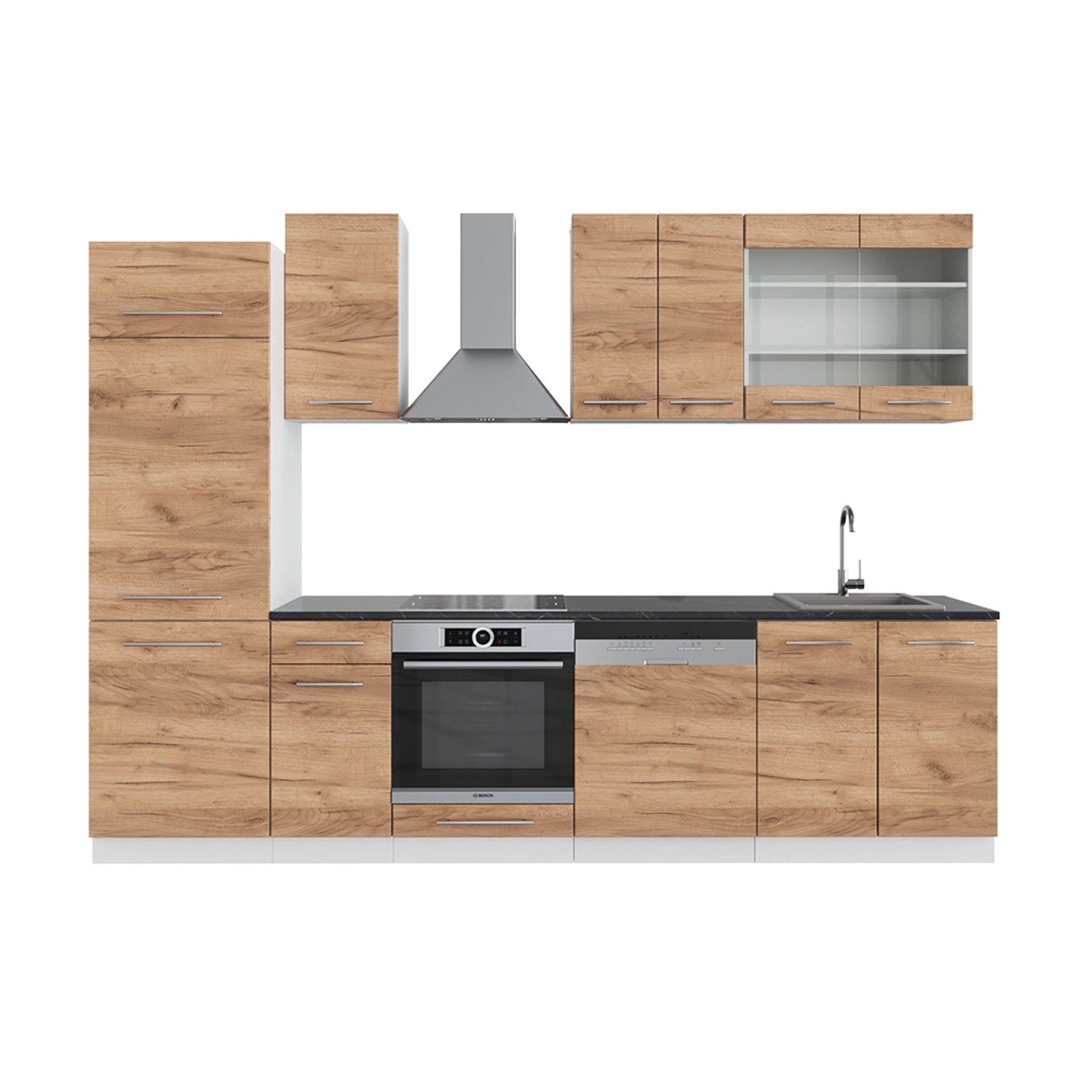 Vicco Fame-Line Küchenzeile Goldkraft Eiche/Weiß 300 cm AP Anthrazit günstig online kaufen
