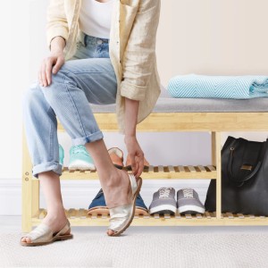 Relaxdays Schuhbank Bambus Natur Grau mit Stauraum 50 cm x 100,5 cm x 33 cm 8,1 kg