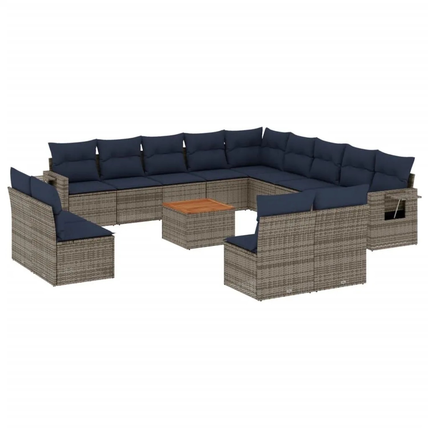 vidaXL 14-Tlg Gartensofa-Set mit Kissen Grau Polyrattan 3224822