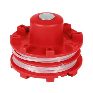 Einhell Ersatz-Doppelfadenspule 2 mm für Rasentrimmer & Sense, rote Spule mit transparentem Faden.