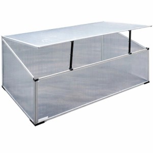 TTL GARDEN Frühbeet-Aufsatz aus Aluminium und Polycarbonat für Hochbeet, mit geöffnetem Deckel.