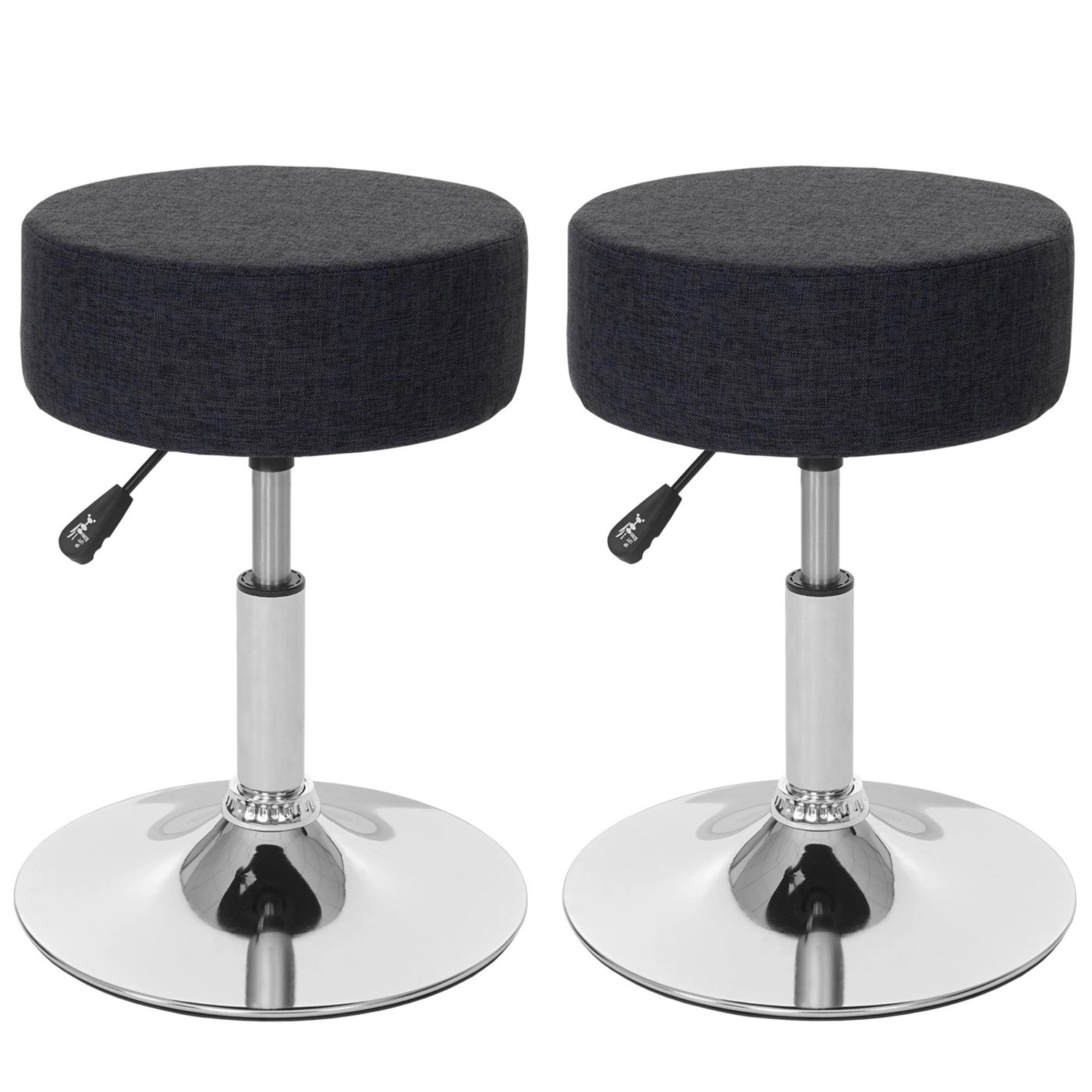 2er-Set MCW Hocker C22, dunkelgraues Textil, höhenverstellbar und drehbar.