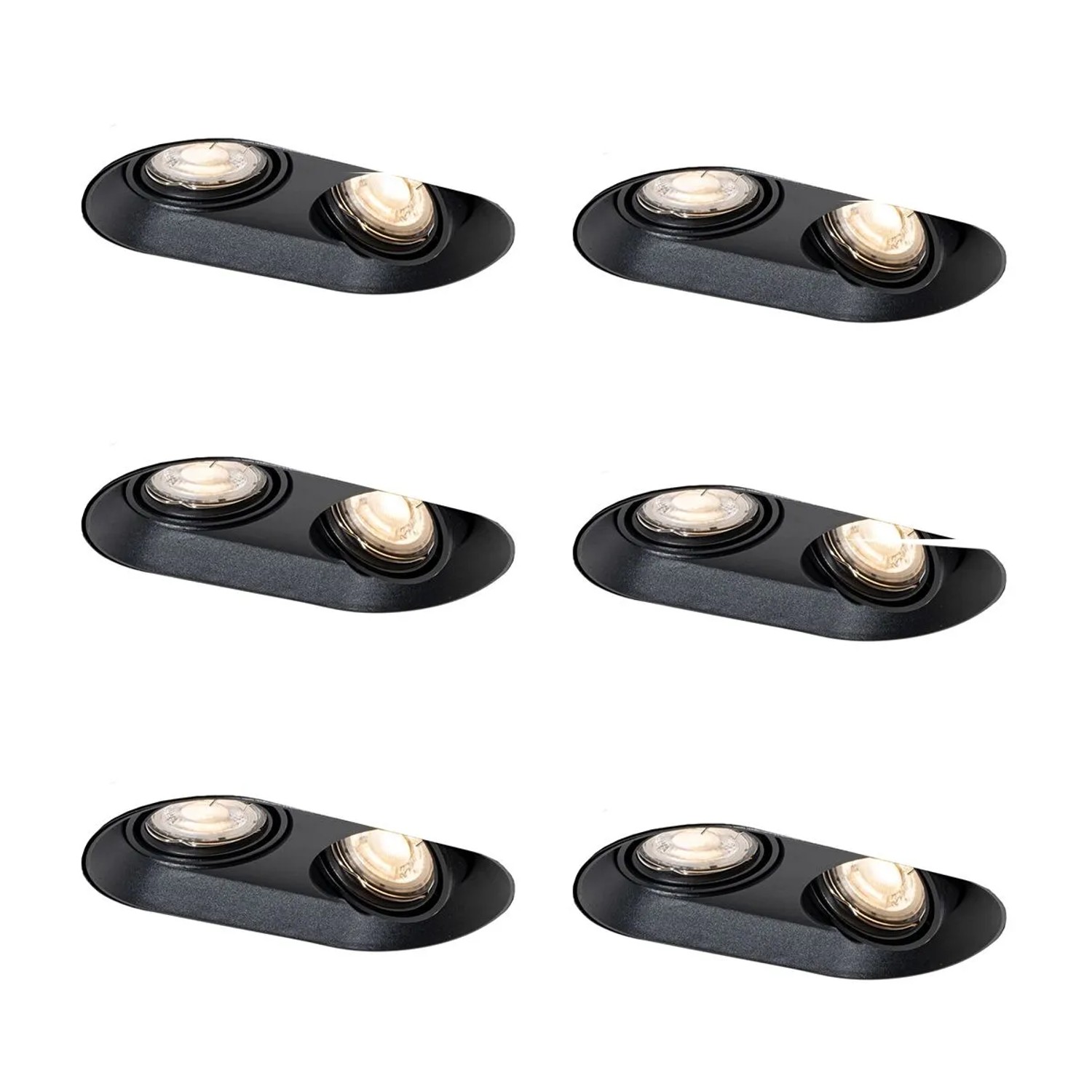 QAZQA Set mit 6 AbgeRundeten Einbaustrahlern Schwarz GU10 50mm 2 Licht Hubs