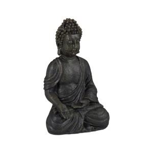 Relaxdays Buddha Figur Polyresin Dunkelgrau Sitzend Feuchtigkeitsresistent 18 cm x 10 cm x 8 cm 0,21 kg
