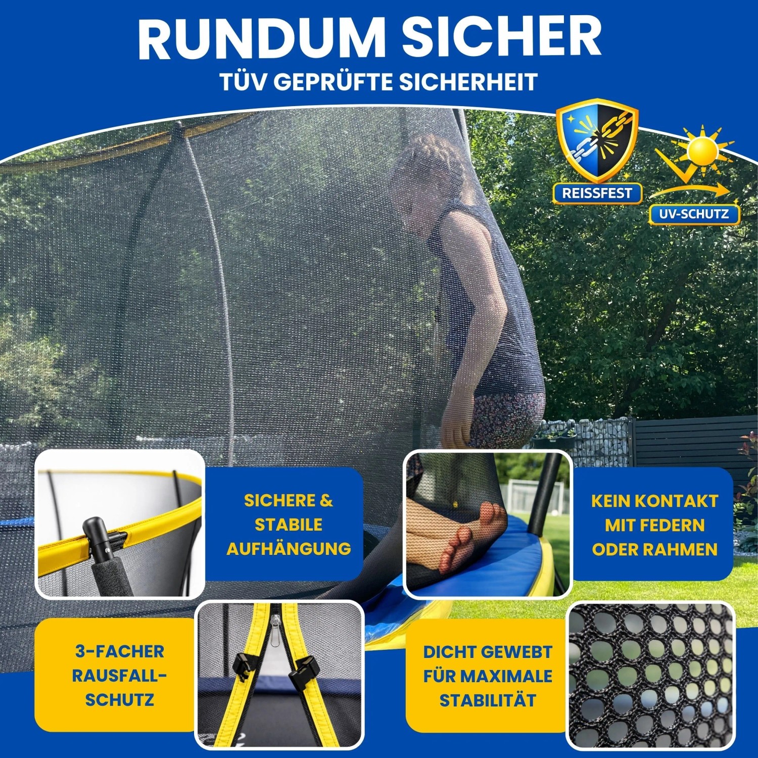 Zero Gravity Outdoor Trampolin 457x305cm TÜV GS Smartes Klappnetz mit Leiter und Bodenanker_4