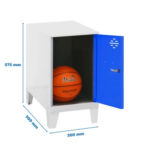 PROREGAL Schließfachwürfel AMEGO, blau-weißer Spind mit Basketball. Garderobenschrank für Umkleide.