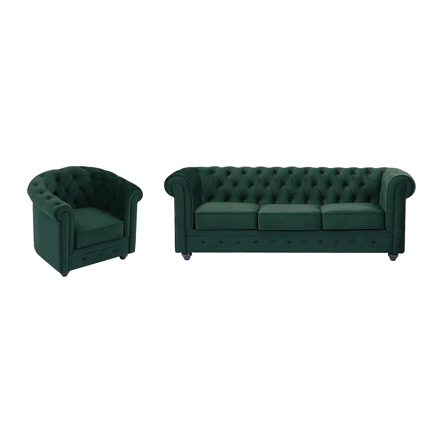 Vente-unique Couchgarnitur Mit Sessel Chesterfield Grün 85 cm  205 cm