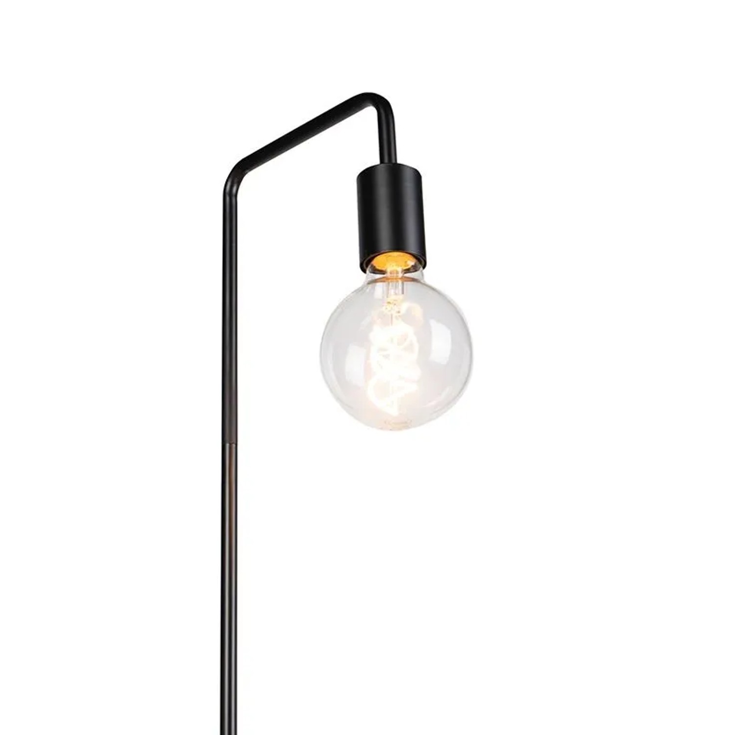 Moderne, schwarze Stehleuchte Facil, 145cm hoch, mit runder Glühbirne. Innenleuchte für Wohnzimmer.