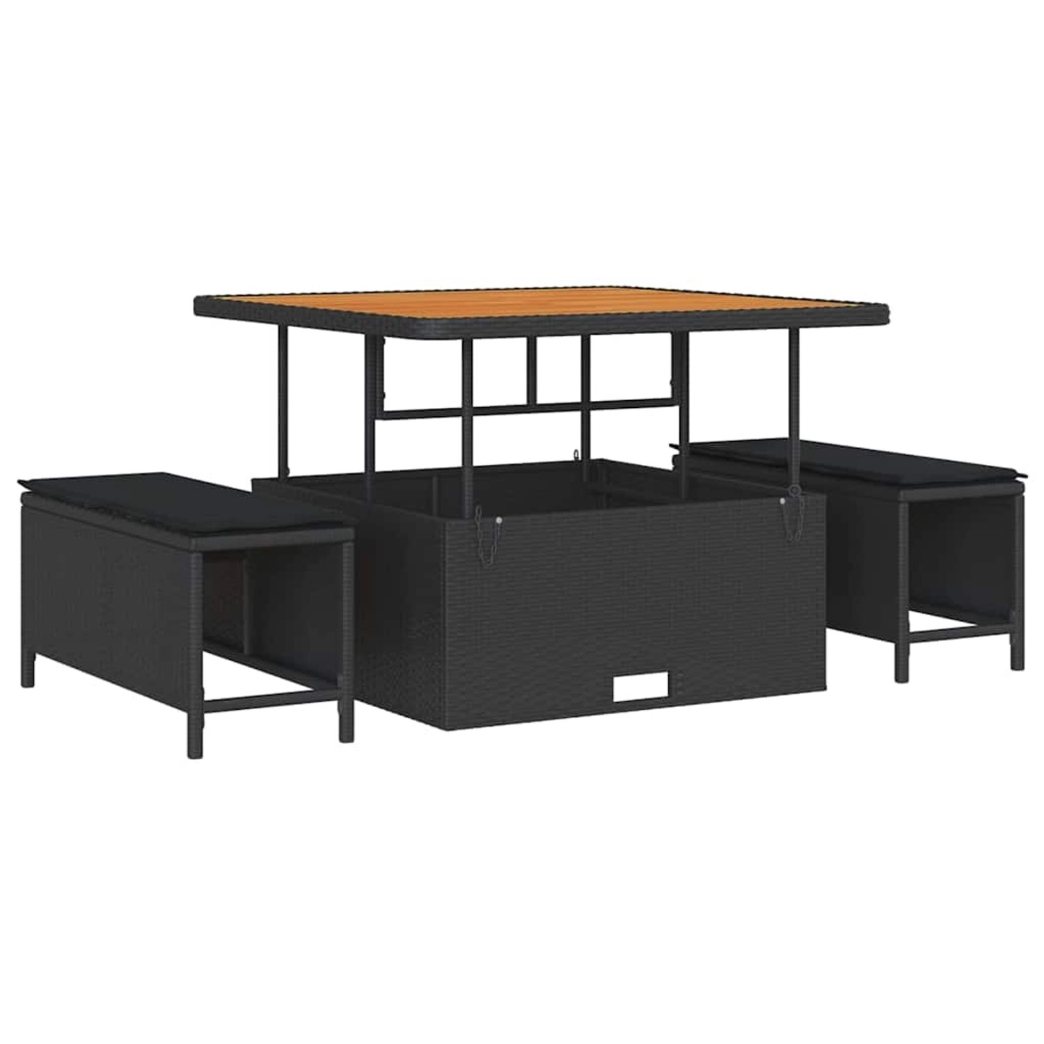 Schwarzes 12-tlg. vidaXL Garten-Sofa-Set aus Poly Rattan mit Tisch und Kissen.