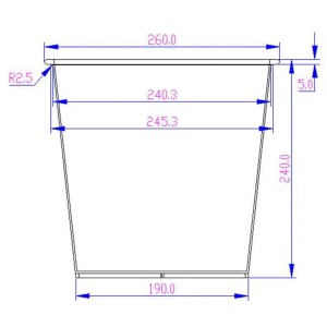 Skizze eines Pflanzkübel-Einsatzes mit Maßangaben.