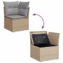 Beiges vidaXL Garten-Sofa-Set mit Stauraum aus Polyrattan, modulare Bauweise.