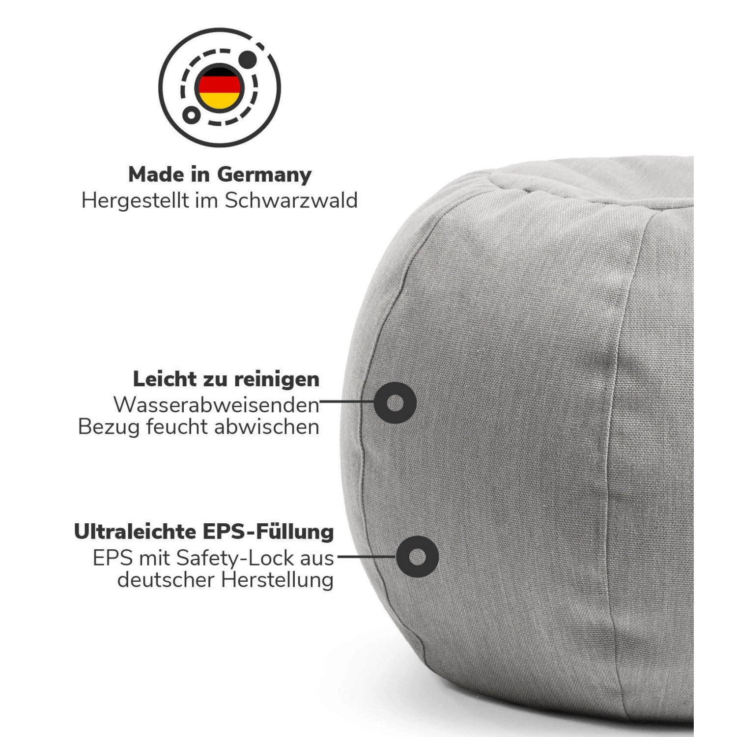 mokebo Outdoor Pouf 'Der Kugelige' in Hellgrau, runder Sitzhocker für Balkon und Garten.