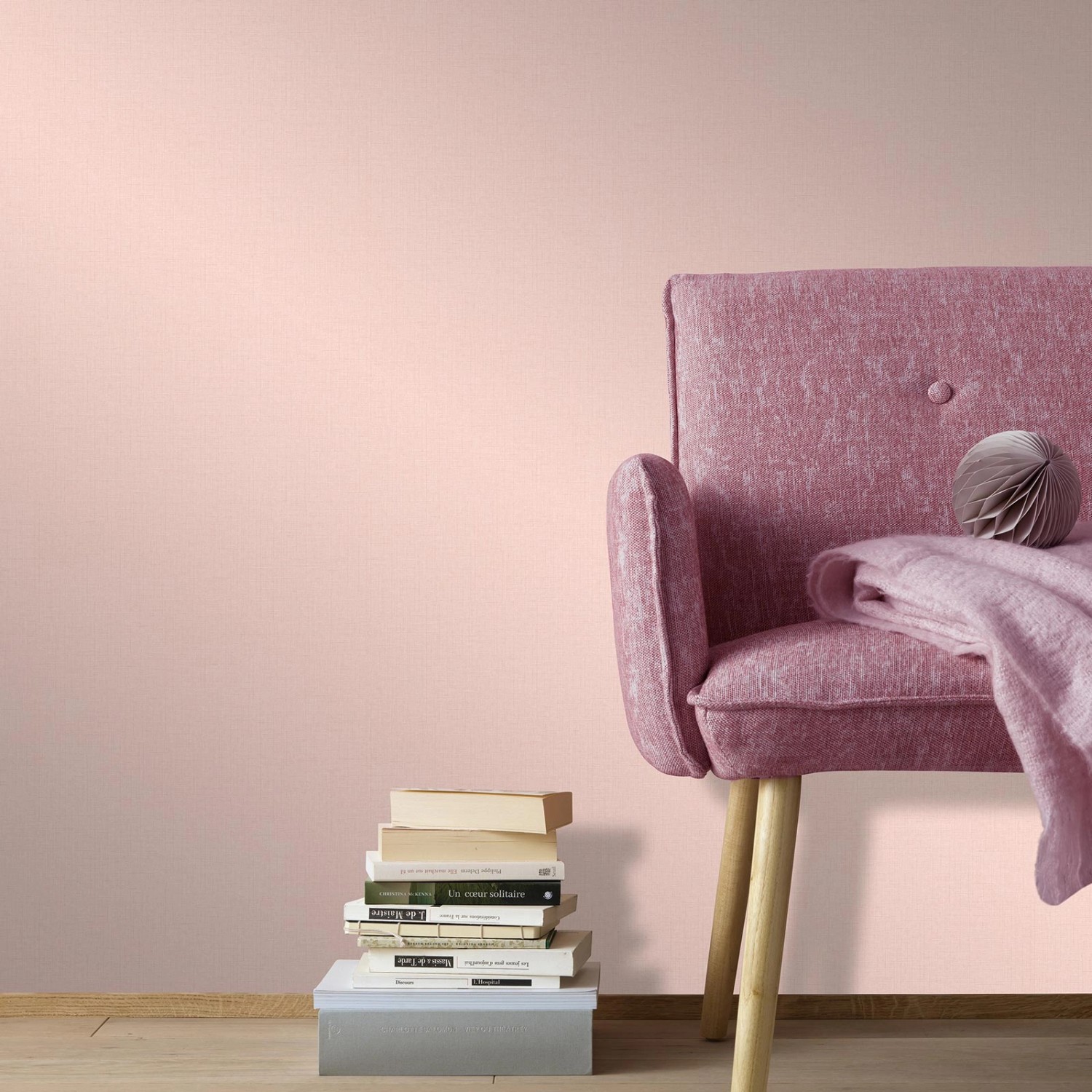 Bricoflor Uni Tapete in Lachsfarben Einfarbige Vliestapete in Rosa Creme Ideal für Schlafzimmer und Wohnzimmer Vlies Wandtapete mit Leinenstruktur_2