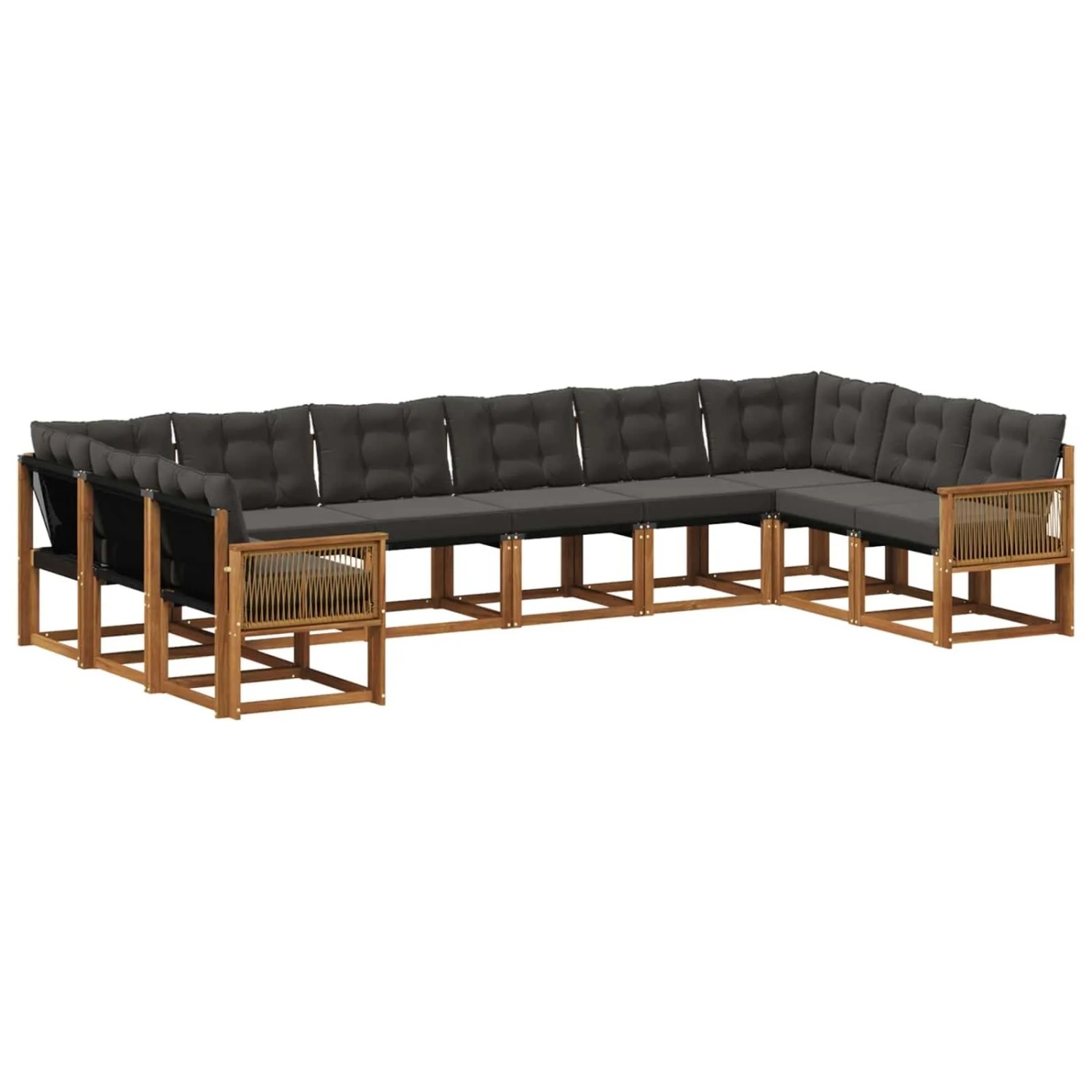 vidaXL Outdoor-Sofagarnitur mit Kissen 10 Stk Natur und Schwarz 3382244